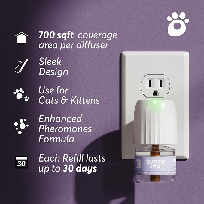 Cat Calming Diffuser Refills – Long-Lasting 30-Day Formula with Pheromones for Stress Relief, Relaxation, and Anxiety Reduction in Cats Easy to Use – (6 Refills)