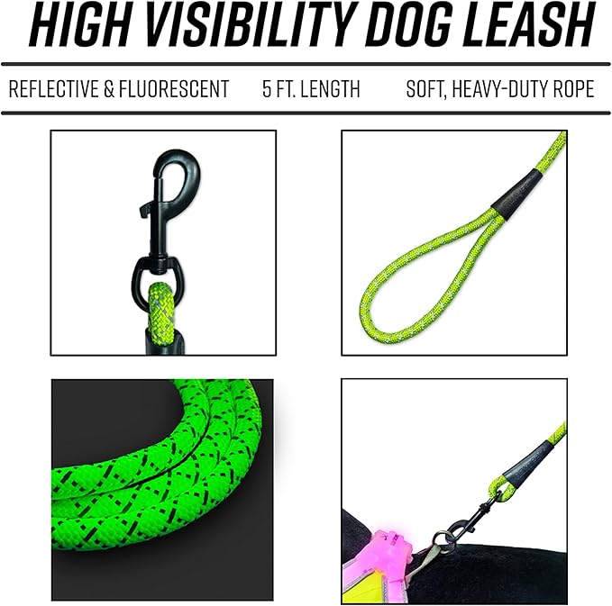 Noxgear LightHound (Large) + High-Visibility Dog Leash – Illuminated and Reflective Harness for Dogs Including Multicolored LED Fiber Optics (USB Rechargeable, Adjustable, Lightweight, Rainproof)