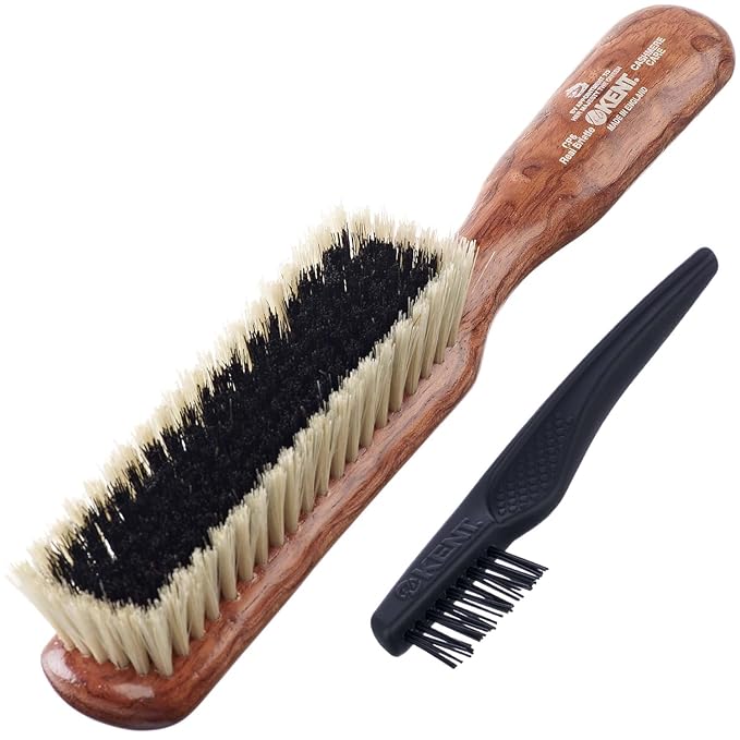 Kent CP6 Clothes Brush. 100% Natural Black & White Boar Bristle Lint Remover Especially for Cashmere, Wool and Silk for Keeping Delicate Fabrics Free from Fibres, Fluff and Pet Hair. Made in England