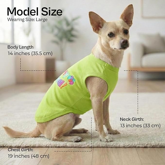 Parisian Pet Dog Tshirt - Embroidered “ Party Animal “ Tank Top - 100% Cotton and Lightweight Dog Clothes - Sleeveless Tee Shirts for Large Dogs - Pet Vest - XL