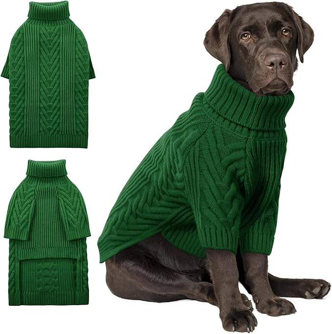 ASENKU Extra-Large Dog Sweater, Dog Sweaters for Extra Large Dogs, Pet Sweatshirt Apparel Turtleneck Pullover Winter for Doberman, Great Dane (Dark Green, 3XL)