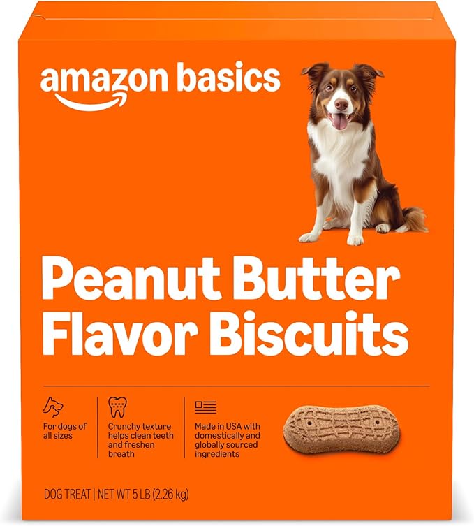 Amazon Basics Crunchy Dog Biscuits Peanut Butter Flavor Dog Treats 5 lb. Box