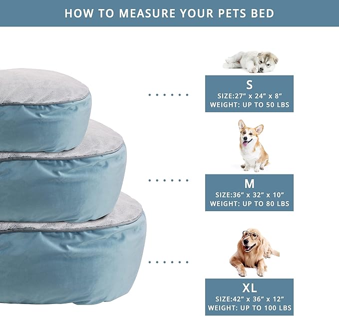 COZY ONE Mia Collection Self-Warming Oval Dog Bed - Ultra-Soft Plush Dream Pet Bed with Removable Velvet Cover - Cozy Dog Beds for Small Dogs (27x24x8 Inch, Blue) - Made in USA