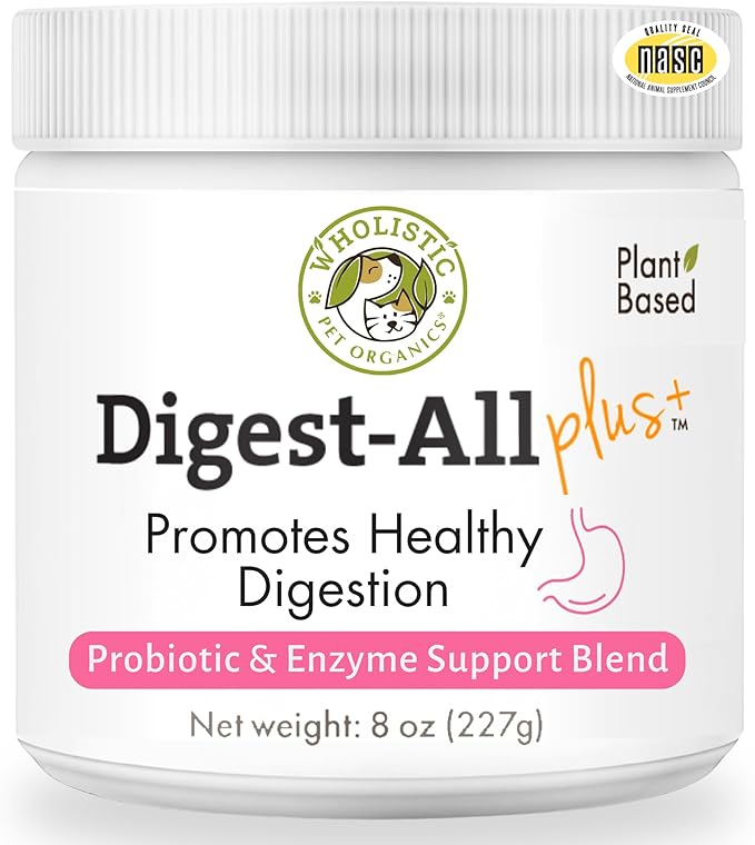 Wholistic Pet Organics Probiotics for Dogs with Digestive Enzymes & Prebiotic Fiber - 8 Oz - Daily Cat & Dog Probiotics for Digestive Health, Anti Diarrhea & Gut Support - Natural Powder Supplement