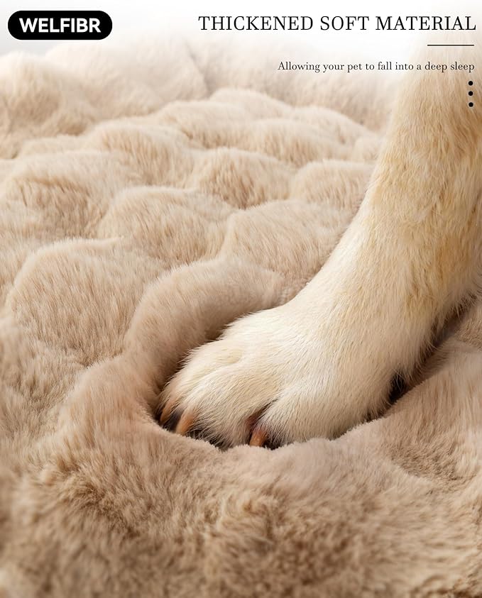 Welfibr Fluffy Faux Fur XL Dog Bed Large Sized Dog Washable Rasied Dog Bed Orthopedic Dog Beds with Sides Noiseless Supportive Dog Couch Anti-Slip Comfort Pet Beds with Removable Cover Brown 48"