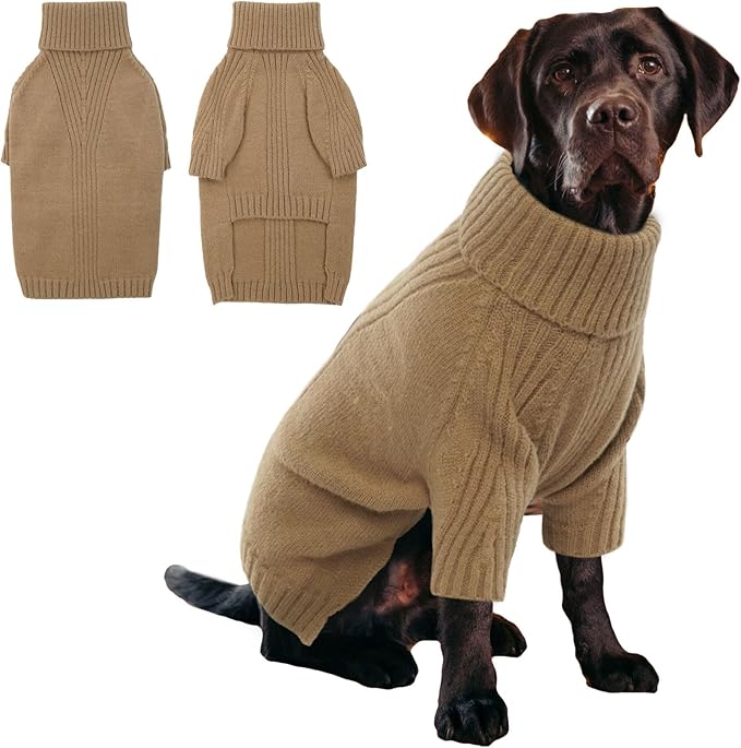 IECOii XL Dog Sweater,Winter Doggy Clothes for Large Dogs Girl Boy,Warm Pullover Soft Dog Sweater Turtleneck,Lightweight & Good Stretch for Active Dogs Like Beagle,Border Collie (Camel,XLarge)