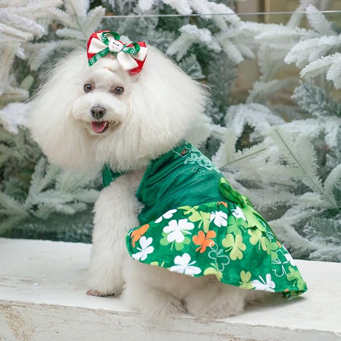CuteBone St.Patrick's Day Dog Green Dress Velvet for Small Dogs Girl Puppy Dresses Clover Dog Clothes CVA13XS-D