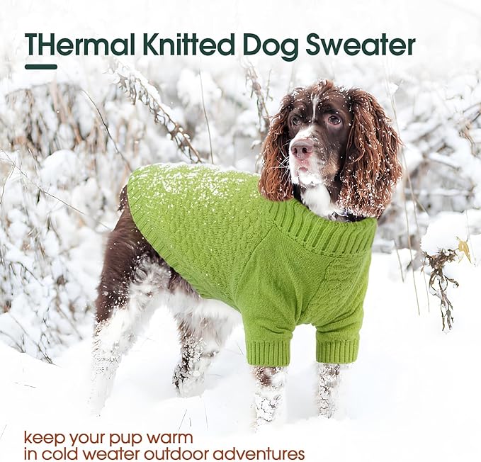 Kuoser XXL Dog Sweater, Dog Sweaters for Extra Large Dogs Girl Boy, Pet Christmas Sweaters Winter Big Puppy Turtleneck Knitwear, Pet Thick Warm Sweater for Large Size Dogs, Green 2XL