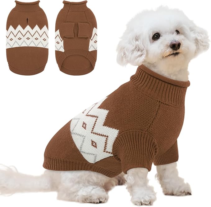 Queenmore Warm Dog Sweater, Soft Pet Knitwear, Knitted Pullover, Winter Pet Clothes for Small Medium Dogs Cats