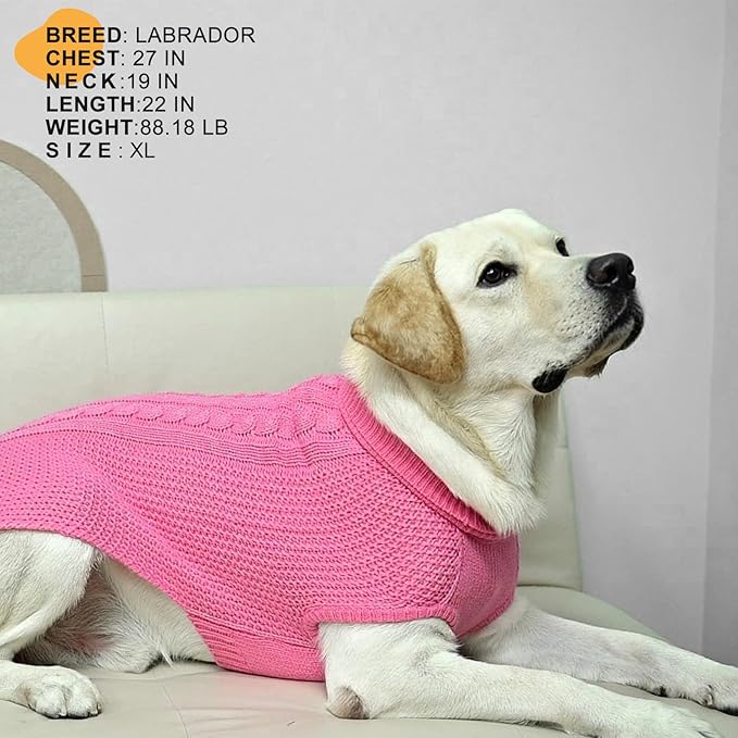 XS Dog Sweater, Classic Cable Knit Warm Dog Sweatshirt with Reflective Yarn for Girl Boy, Halloween Fall Winter Coat Turtleneck Pullover Clothes Apparel for Small Medium Large Dogs (Pink XS)