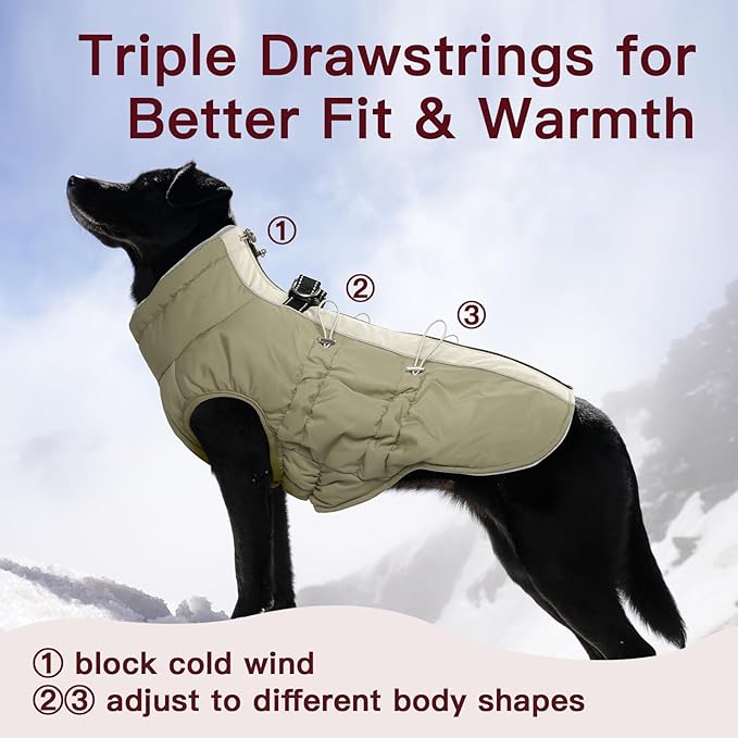Dog Coat - Large Dogs Winter Jacket, Warm Zip Up Snowsuit, Reflective, Water-Resistant, Beagle, Corgi, Apricot