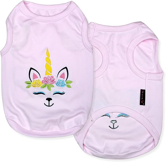 Parisian Pet Dog Tshirt - Embroidered Unicorn Dog Shirt - 100% Cotton, Lightweight Pet Clothes Female - Sleeveless Pink Dogs Tee Shirts - Shirts for Medium Dogs Girl - M