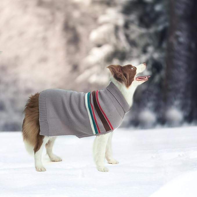 PAWCHIE Dog Sweater for Large Size Dog Girls Boys, Warm Coat Turtleneck Thick Dog Clothes with Leash Hole, Stretchy Knitted Dog Outfit for Small to Large Doggy Puppy Cat, Grey L