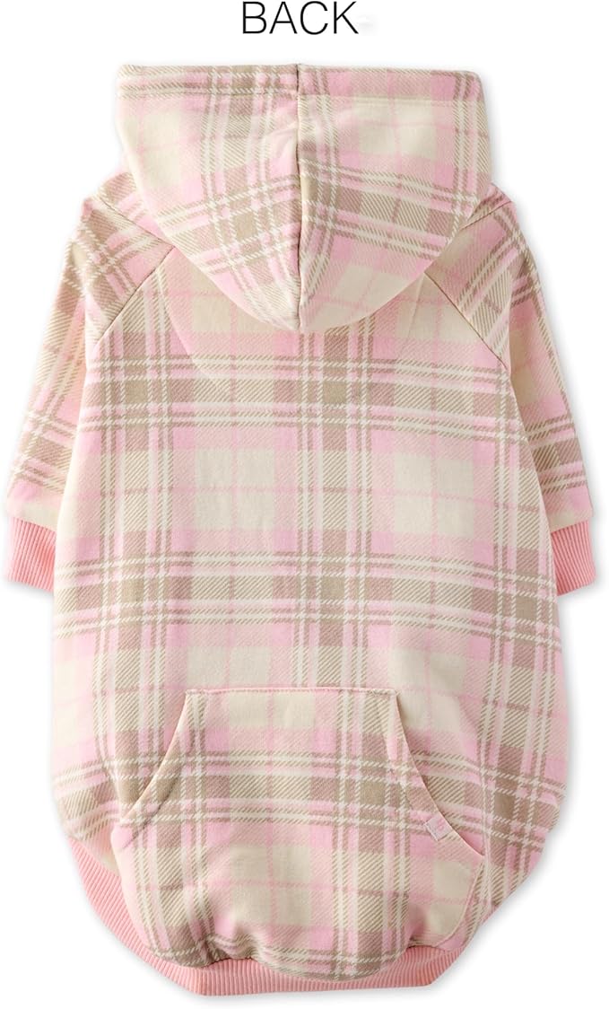 Rocky II - The Extra Comfy Hoodie, Organic Cotton and Recycled Poly Dog Hoodie Pet Coat Sweater for Small, Medium, Large Dogs, Pink Chesterfield Plaid, X-Large