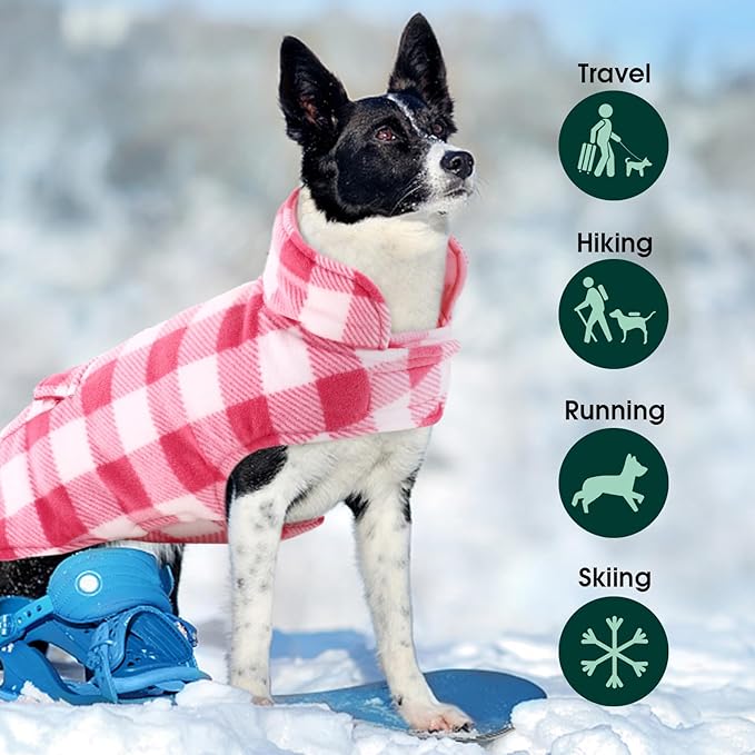 Kuoser Dog Winter Coat, Windproof Dog Fleece Jacket British Style Plaid Cold Weather Doggie Vest Coats, Reversible Cozy Warm Pet Clothes Apparel for Medium Dogs M