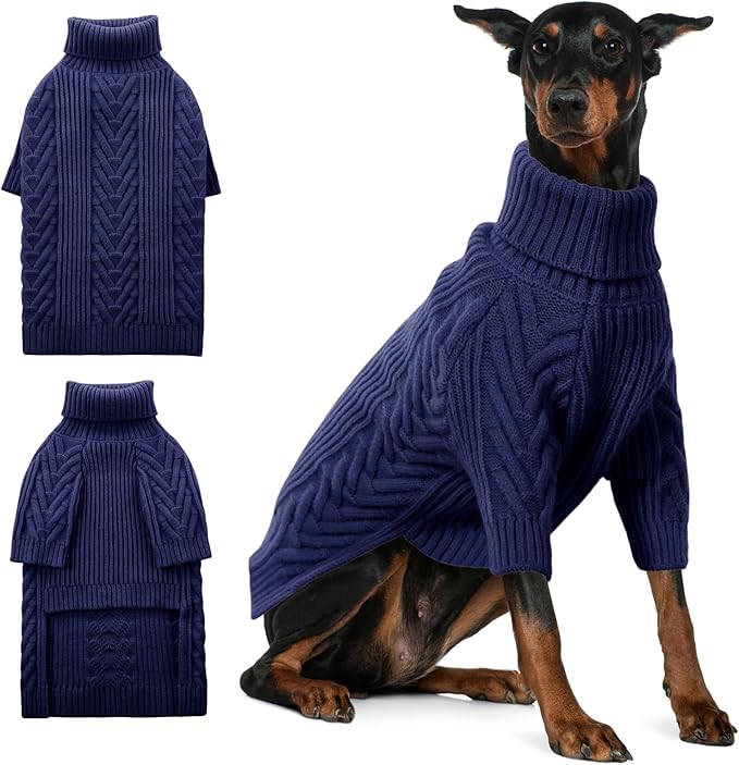 ASENKU Extra-Large Dog Sweater, Dog Sweaters for Extra Large Dogs, Pet Sweatshirt Apparel Turtleneck Pullover Winter for Doberman, Great Dane (Royal Blue, 3XL)