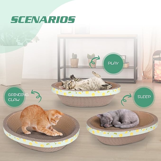 ROMOHOM Oval Cardboard Cat Scratcher Bed Lounge Couch for Indoor Cats, Cat Scratching Board Large Lounger, Durable Cat Scratch Pad Box Furniture 19.5 x 15.6 x 4.7 Inch