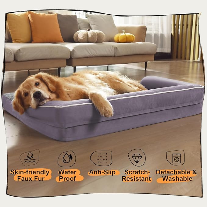 Extra Large Dog Bed-Orthopedic Waterproof XL Dog Bed for XLarge Extra Big Dogs - Foam Couch Sofa Washable with Removable Cover-Purple