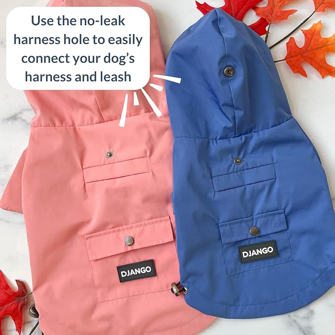 DJANGO Highland Dog Jacket & Raincoat – Water-Repellent, Lined Dog Coat with Hood, Adjustable Fit & Harness Hole – Lightweight Rain & Wind Jacket for Small & Medium Dogs up to 30 lbs (Olive, Medium)