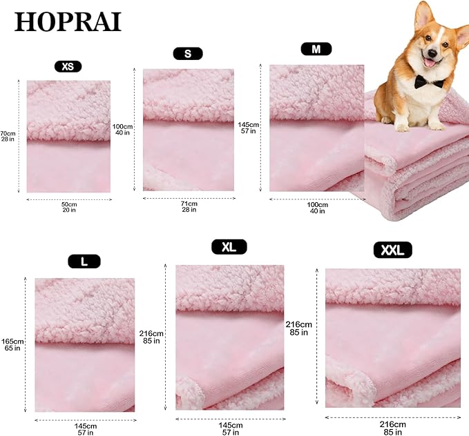 HOPRAI Waterproof Pet Blanket for Medium Large Dogs Washable Fluffy Thick Jacquard Shag Fleece Warm Sherpa Pet Blanket Cats Puppy Couch Protection (Pink L57*65inches)