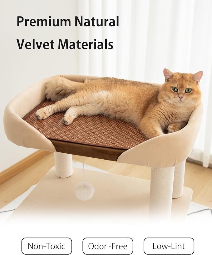 LULUCAT Modern Cat Tree for Large Cats, 37.5-Inch Tall Cat Tree Tower with Wide Shelves Low Step Cotton Scratching Posts, Super Sturdy Base, Cozy Perches, and Interactive Toys for Indoor (95cm White)