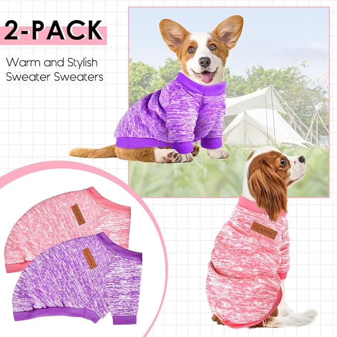 2 Pack Dog Sweaters for Small Dogs Girl Boy Winter Fleece Clothes Warm Soft Dog Sweatshirt Outfit for Dogs Cats Pet Apparel