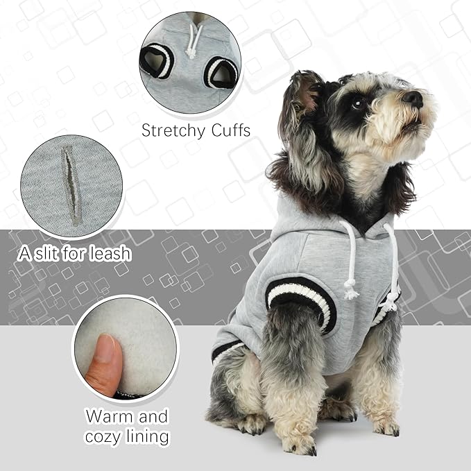 FuaMEY Dog Hoodie, Winter Fleece Sweaters Pet Warm Sweatshirt Pullover with Pocket Soft Warm Christmas Outfit Puppy Vest with Leash Hole for Small Medium Large Dogs Grey XXL
