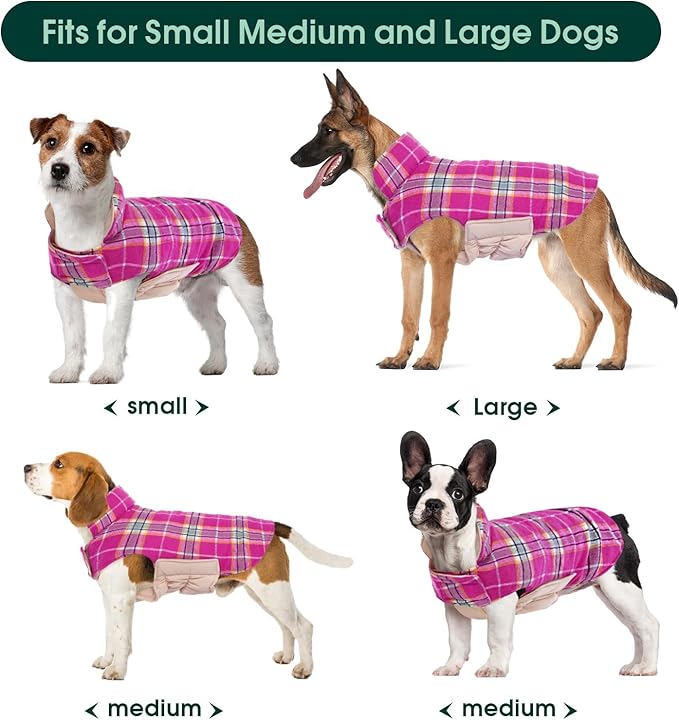Kuoser Waterproof Dog Coat, Reversible Dog Jacket for Small Dogs, Adjustable Durable Doggie Winter Coat Warm Cozy Puppy Cold Weather Apparel from Small to Large Breed, Rose S