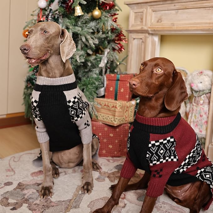 ROZKITCH Lightweight Dog Sweaters, Breathable Knit Pullover with Fair Isle Pattern, Winter Warm Pet Clothes for Large Dogs Great Dane German Shepherd DarkRed 5XL