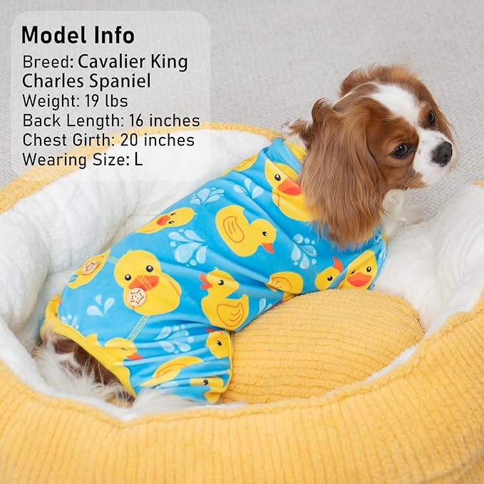 KYEESE Dog Pajamas Velvet Pet Costume Doggie Jammies Soft Dogs Clothes Comfy Pets Onesie Pets Pjs Blue Floating Duck Puppy Onesie Stretchy Pet Coat Dog Pajamas Small Sized Dogs, Large
