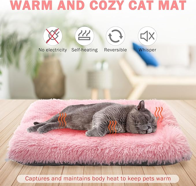 SCENEREAL Self Warming Cat Bed, Heated Cat Bed Mat for Cats Small Dogs, 2 in 1 Soft Plush, Washable Pet Pad for Indoor Outdoor Kitten Puppy, Pink 28" x 24"