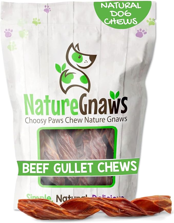 Nature Gnaws Beef Gullet Springs for Dogs 7-8" (12 Count) - Natural Beef Jerky Stick Dog Chew Treats - Rawhide Free