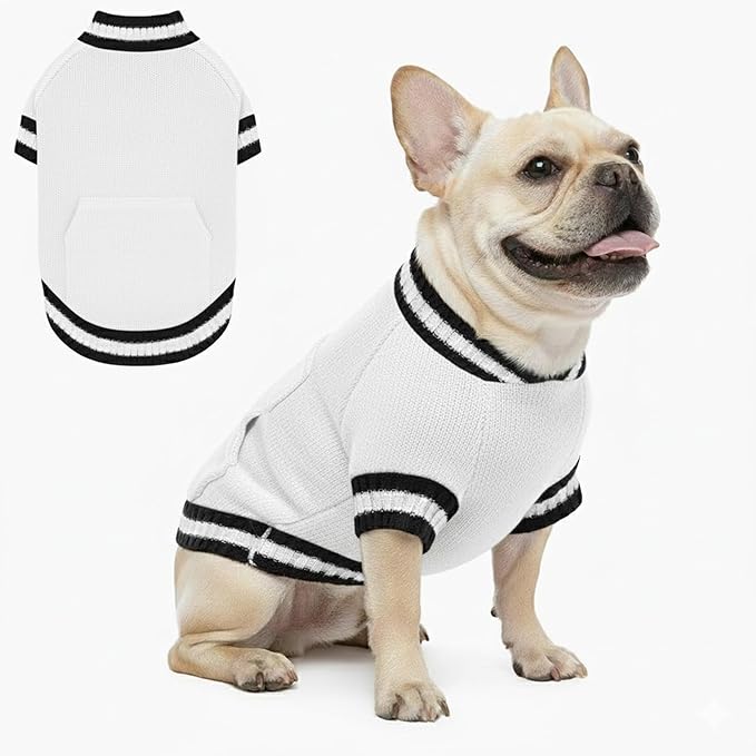 Grewear Pets Knit Sweater with Knit Back Pocket, Warm Comfortable Sweater for Pets, Soft Cozy Winter Pet Clothes, Stylish Multi-Colored Sweater for Dogs & Cats White L