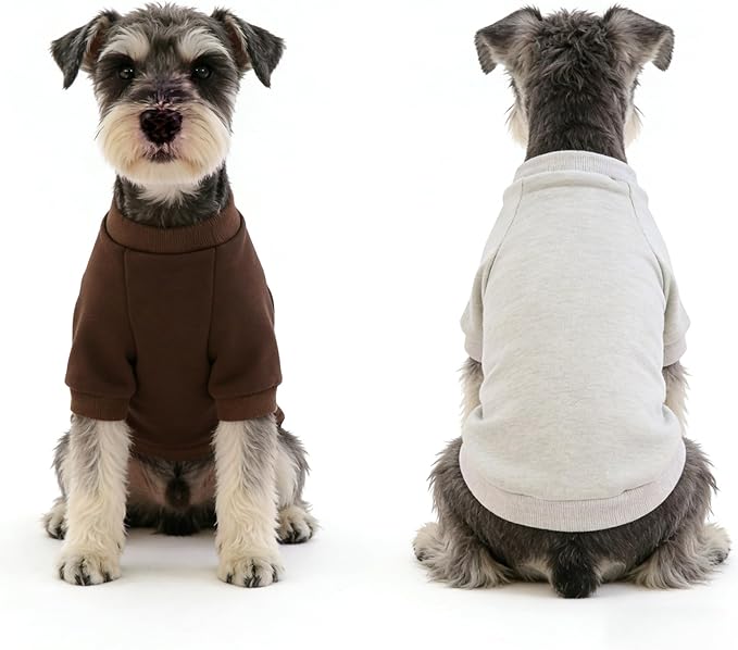 2 Pack Dog Hoodie for Small Dogs, Dog Sweatshirt Soft Warm Pullover Dog Clothes with Ribbed Cuffs for Schnauzer/Poodle/Chihuahua (Brown+White, X-Large)