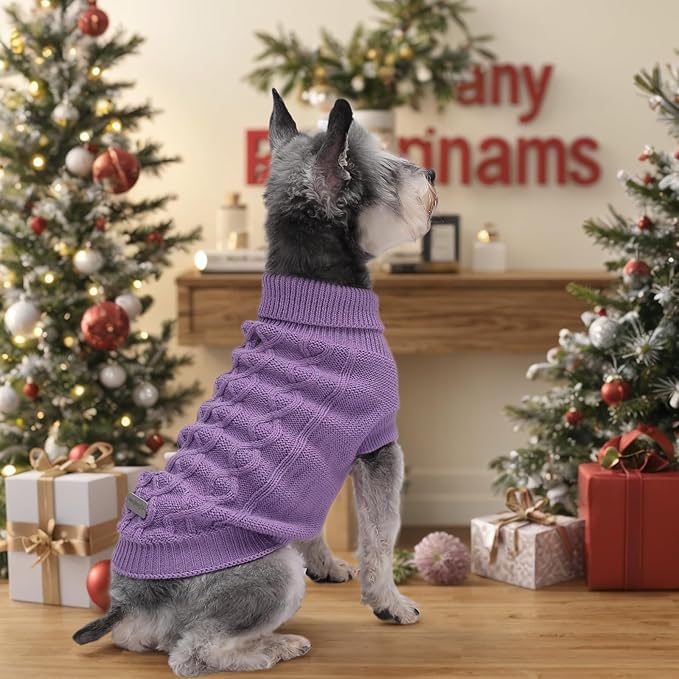 Dog Pullover Sweater, Cold Weather Cable Knitwear, Warm Clothes for Chihuahua, Bulldog, Dachshund, Pug, Yorkie, Dog Outfits for Small Dogs (Purple XS)…