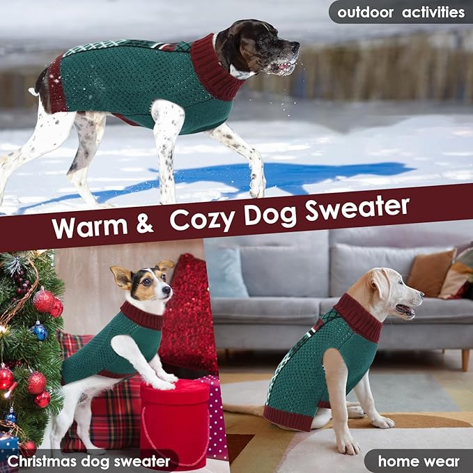 X-Large Dog Sweater, Fall Turtleneck Sleeveless Pullover with Leash Hole, Cold Weather Warm Sweaters for Dogs Indoor Sleep & Outdoor Walk, Dog Christmas Sweater Girl Boy, Green XL