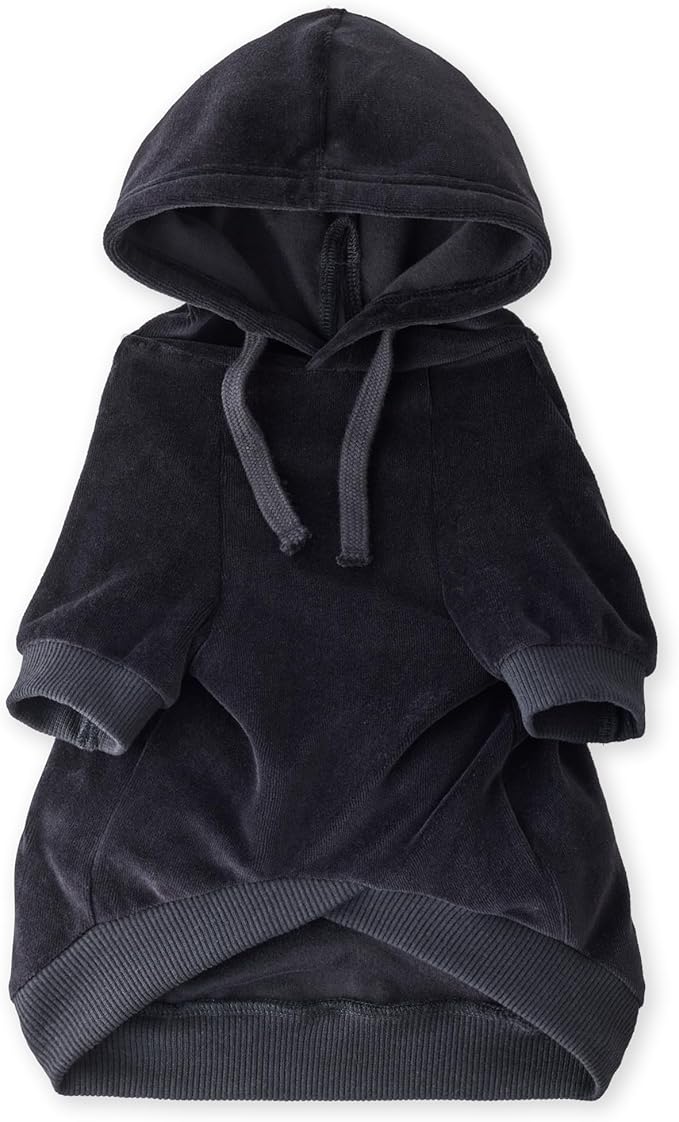 Cooper II Organic Cotton Velour Dog Hoodie Pet Coat for Small, Medium and Large Dogs, Black, X-Large (55-80 lbs)