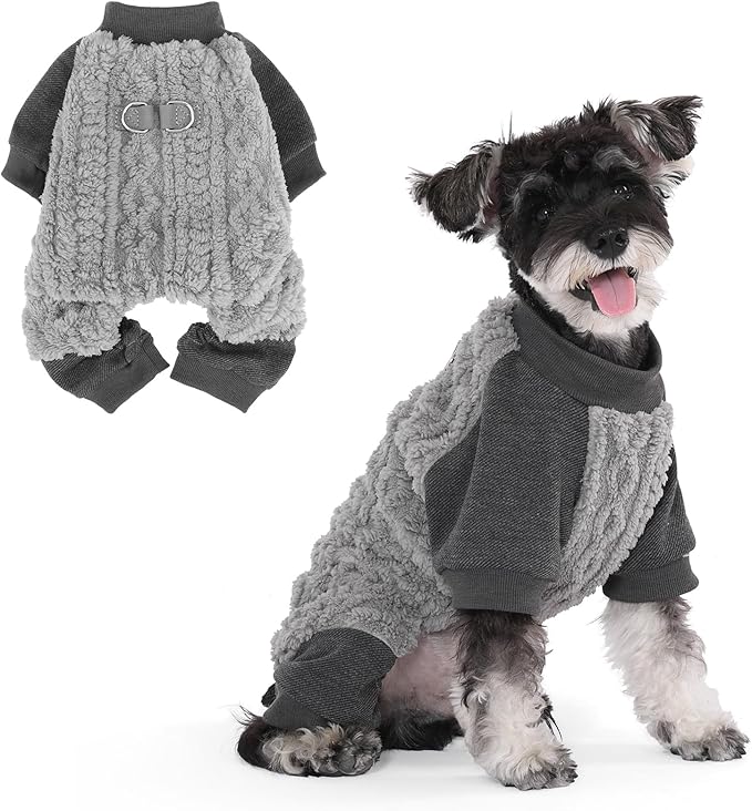 KOOLTAIL Small Dog Pajamas - Fleece Dog Sweater with Leash D-Ring, Warm Winter Cold Weather Coats Puppy Cats Extra Small Dogs, Super Soft Stretchable Pet Jumpsuit Clothes for Boys Girls, Gery 2XS