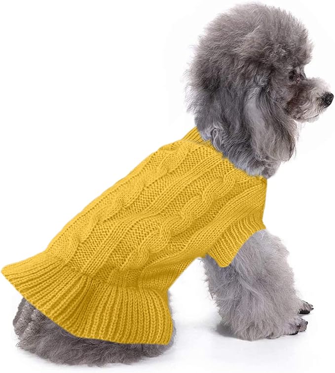 CHBORCHICEN Small Dog Sweaters Knitted Pet Cat Warm Dog Sweatshirt Winter Clothes Kitten Puppy Sweater (M, Dress-Yellow)