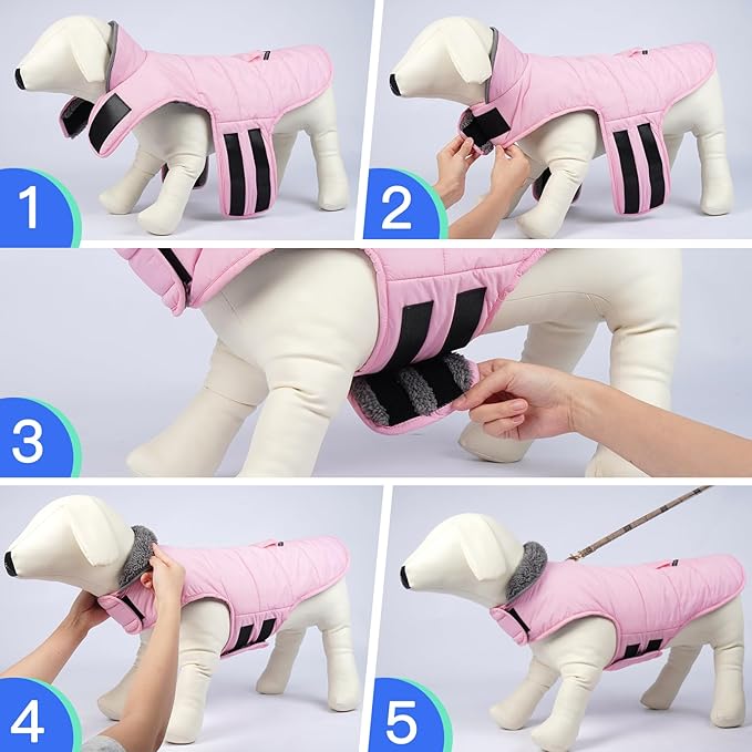 MIGOHI Warm Dog Snowsuit - Winter Dog Jacket, Reflective Windproof Fleece Vest with Leash Hole and Furry Collar