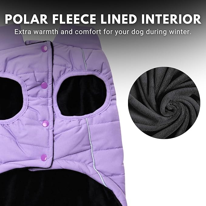 Spark Paws Dog Winter Jacket, Water-Resistant Coat, Warm Reflective Windproof Fleece-Interior, for Medium and Large Dogs - Lilac - XL