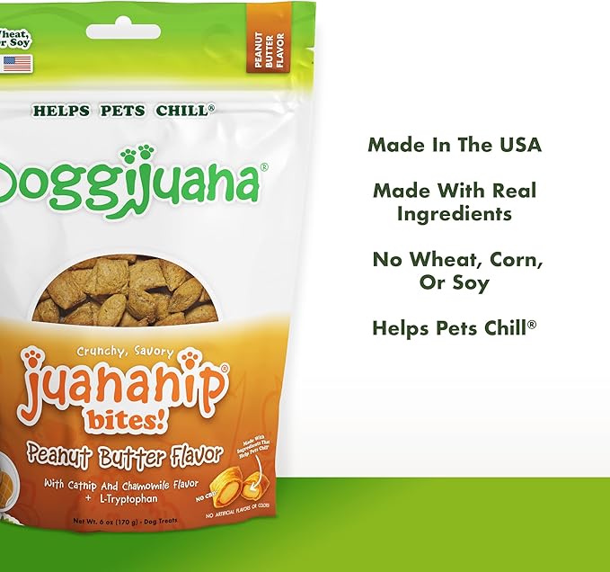 Doggijuana Calming Dog Treats - Peanut Butter & Chicken 2-Pack 6oz Resealable Pouches - Helps Pets Chill - No Corn, Wheat, or Soy - with Catnip, Chamomile & L-Tryptophan to Support Relaxation