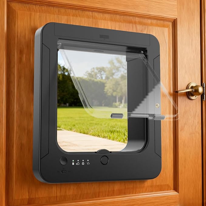 Microchip Cat Doors, Smart 4-Way Locking System, 29.8x26.3cm, Remote Control Pet Door, Sensor Collar Pet Door, Includes 2 Sensor Collars, for Doors, Patios, Walls, and Balconies