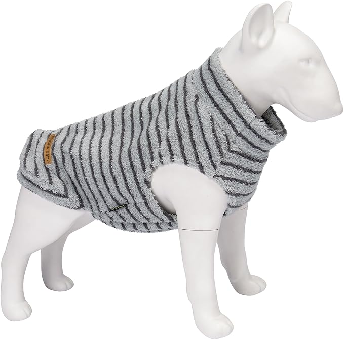Fitwarm 2 Pack Striped Fleece Dog Sweater, Warm Winter Dog Clothes for Small Dogs Boy Girl, Fuzzy Pet Outfit, Doggy Pullover Jumper, Grey, Navy, Medium