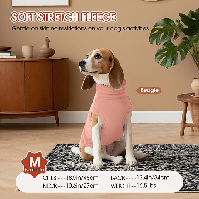 FUAMEY 2 Pack Dog Fleece Vest for Medium Dogs,Yorkshire Bichon Schnauzer Stretchy Dog Sweatshirts Warm Dogs Pullover Winter Pet Sweaters with Leash Hole Puppy Turtleneck Sleeveless Pink Stripes M