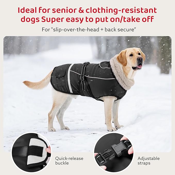 Dog Coat, Warm Dog Winter Coat Reflective Jacket Waterproof Fleece Vest, Pet Jacket Cozy for Cold Weather, Dogs Snowsuit Windproof, Adjustable Buckle for Small Dogs