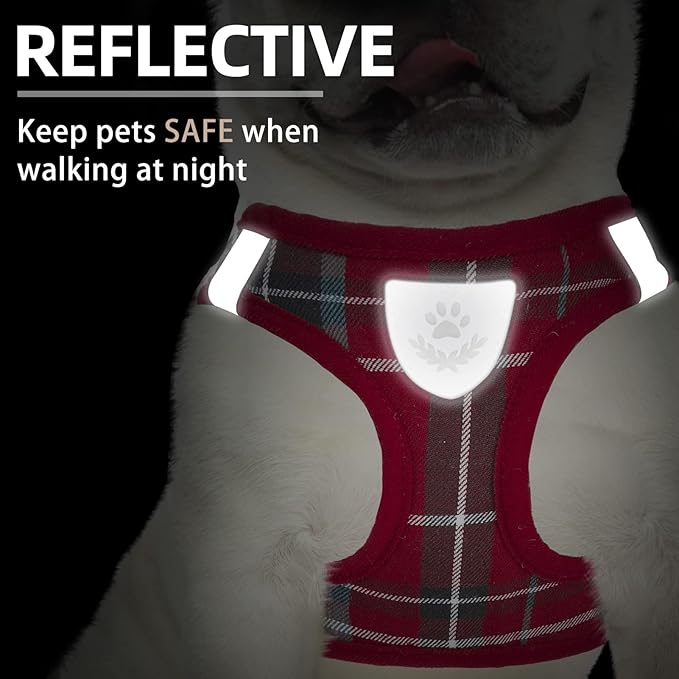 PUPTECK Adjustable Dog Harness Collar and Leash Set Step in No Pull Pet Harness for Small Medium Dogs Puppy and Cats Outdoor Walking Running, Soft Mesh Padded Reflective Vest Harnesses, Red XL