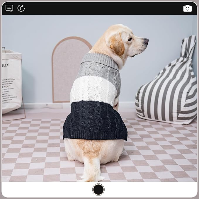 EXPAWLORER Dog Sweater with Leash Hole - Large Dogs Fall Sweaters for Girls Boys,Classic Turtleneck Knitwear Dog Clothes for Cold Weather, Cable Knit Dogs Outfit,Coat,Pet Apparel(Black&Grey,L/XL)