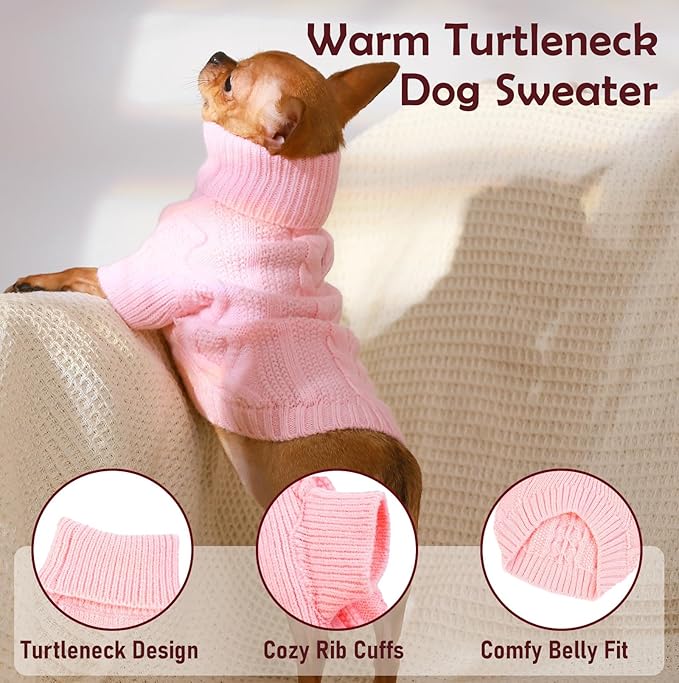 XS Dog Sweater with Leash Hole, Extra Small Dog Sweaters Female, Fall Soft Knitwear Cat Christmas Sweaters, Warm Winter Puppy Sweaters for Dogs Teacup Chihuahua, Pink XS