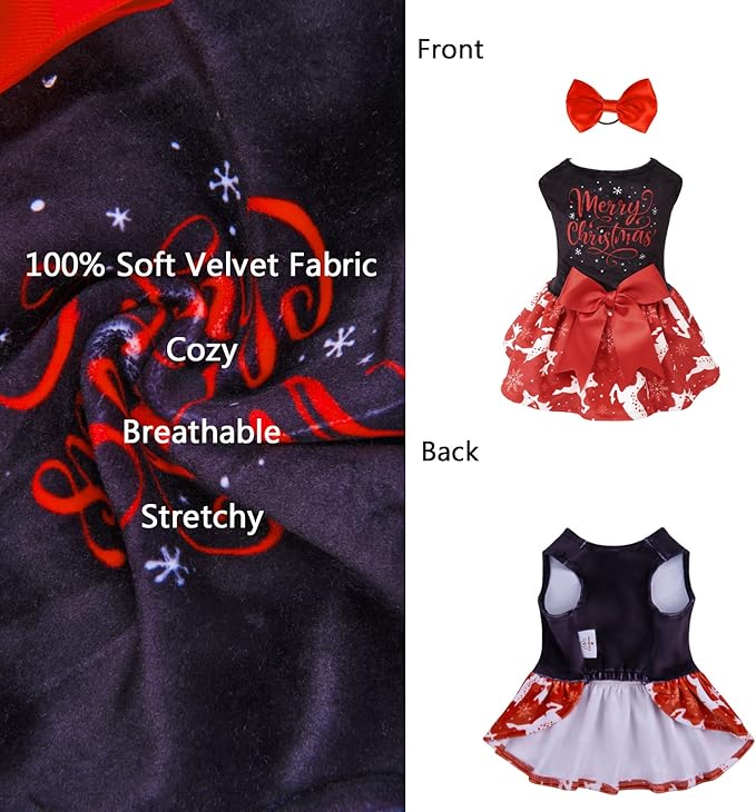 CuteBone Merry Christmas Dog Dress Velvet for Small Dogs Girl Reindeer Puppy Dresses Red Dog Clothes CVA04XS-D